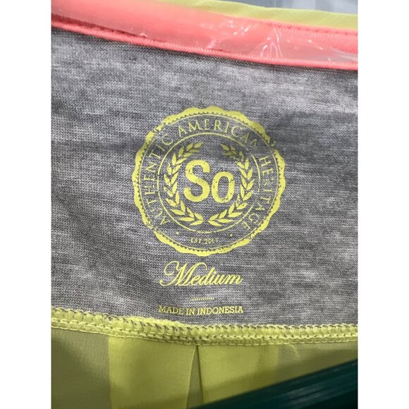 SO Knit Woven Sheer Short Sleeve Top Womens M Colorblock Gray Yellow Chiffon NEW - Picture 3 of 7